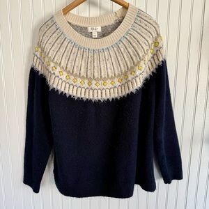 Style & Co. Navy and Cream Sweater Size L with Yellow Accents